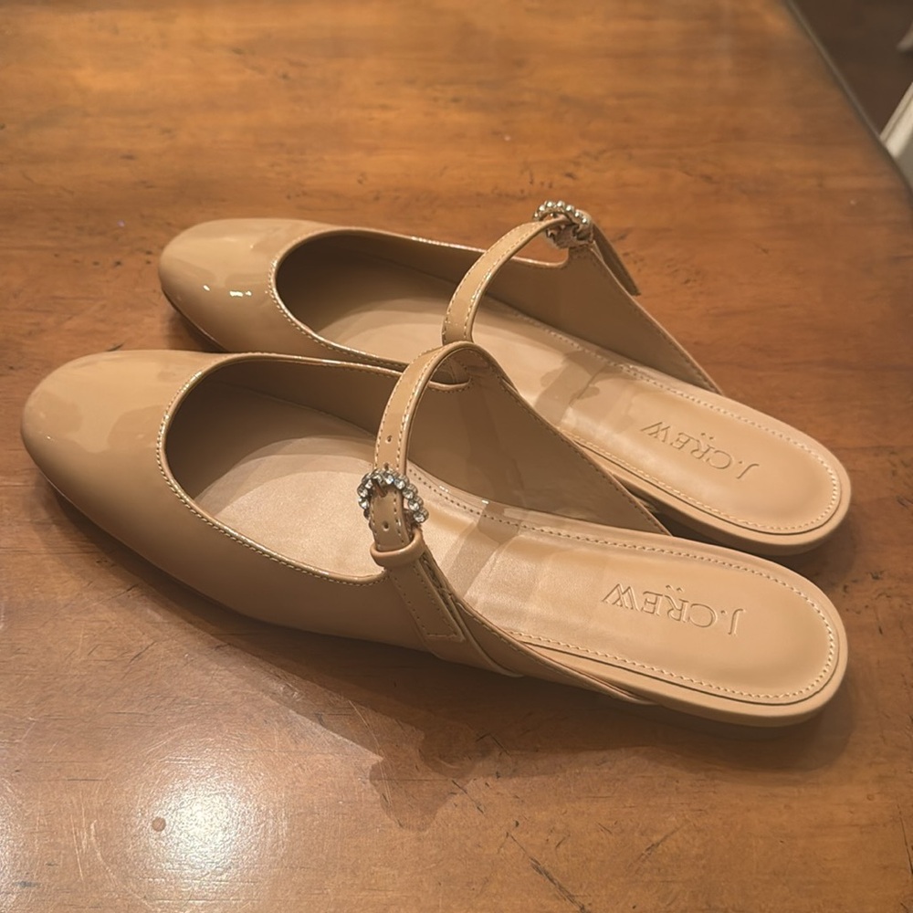 J. Crew Tan Mules with Embellished Strap